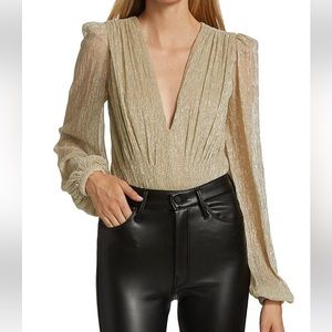 PATBO SPARKLY PLUNGE BODYSUIT - GOLD